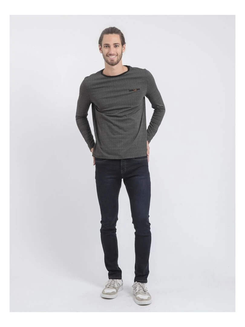T shirt manches longues col rond pur coton JACOU   Kaki