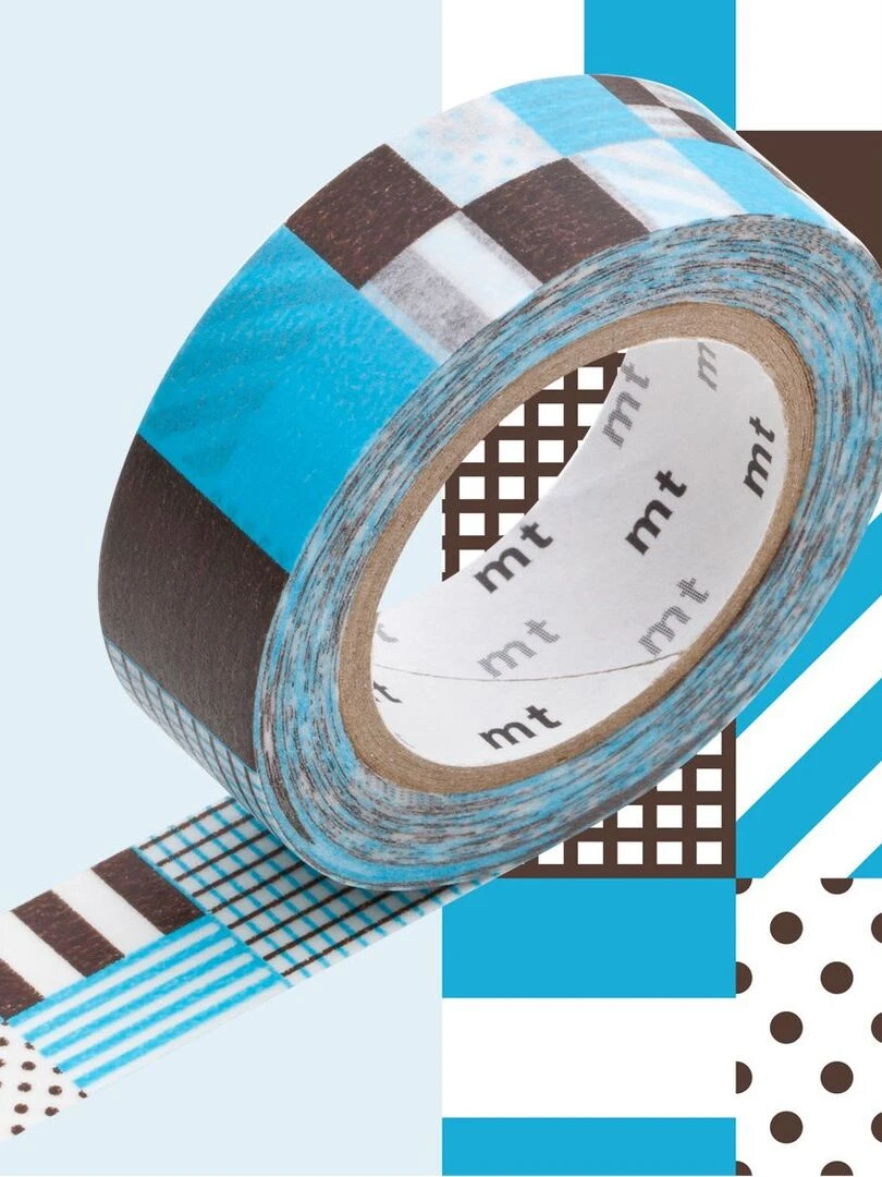 Masking tape rayé carrés bleu et noir 1 5 cm x 7 m N/A