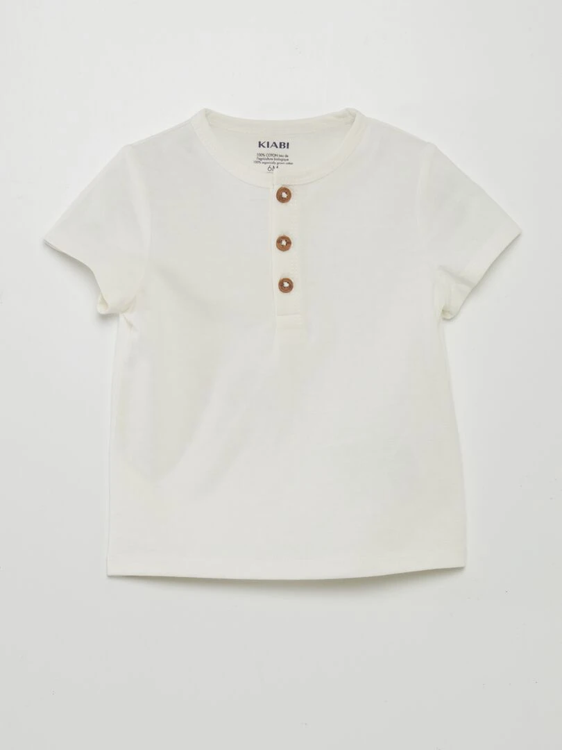 Tee shirt uni avec col boutonné blanc