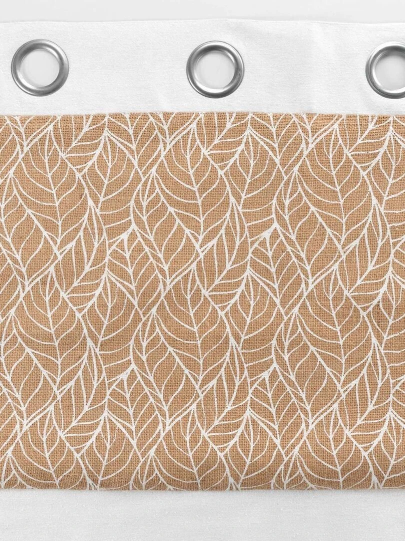 Rideau bi matière avec toile de jute imprimée   Blanc
