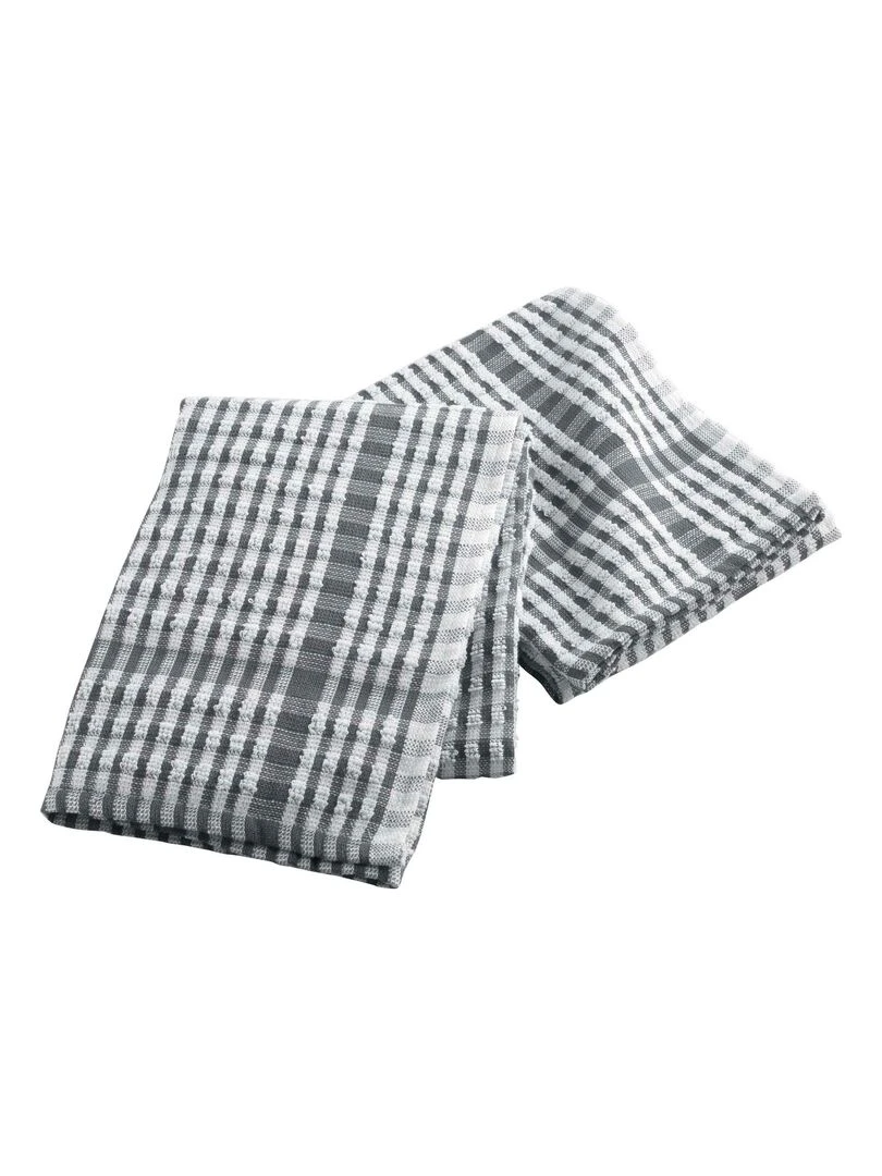 2 Serviettes torchons mineo carreau gris anthracite