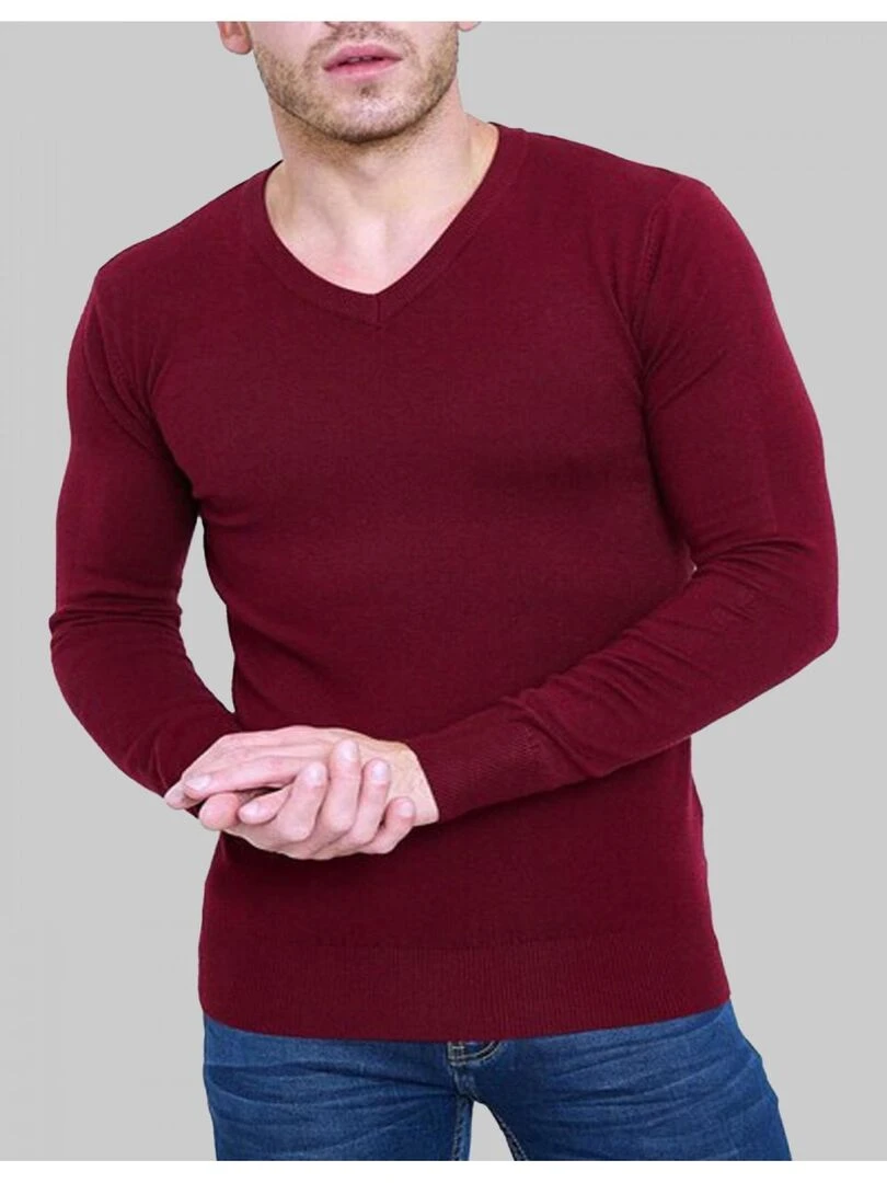 Pull manches longues col V Kebello Bordeaux