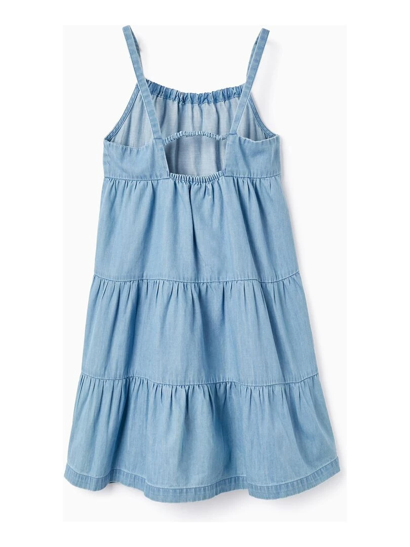 Robe en Denim en Coton pour Fille manches courtes Bleu clair
