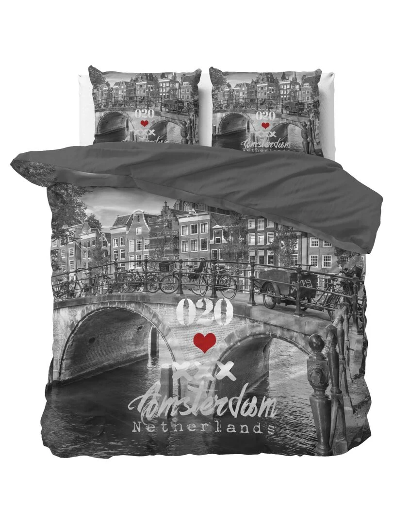 Parure de Lit Double Coton Pont d'Amsterdam Gris