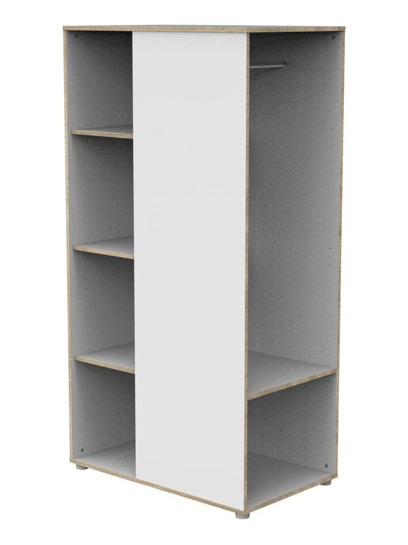 Meuble de rangement avec étagères et penderie en bois blanc et chant bois BABYPRICE Blanc