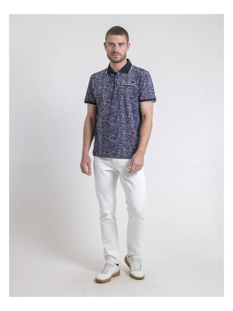 Polo manches courtes pur coton motifs PARUBOL   Bleu marine