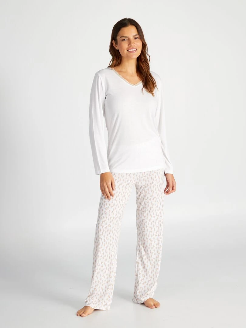Ensemble pyjama t shirt + pantalon 2 pièces Beige