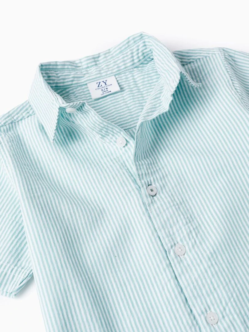 Chemise À Rayures Pour Garçon manches courtes   Vert