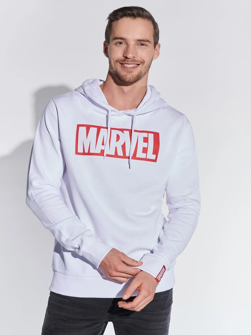 Sweat à capuche adulte Logo Marvel Polycoton Blanc M Blanc