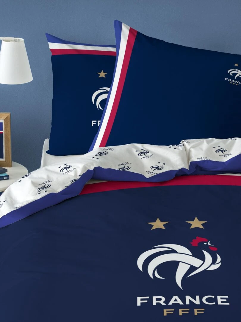 Parure de lit imprimée 100% coton  FFF DRAPEAU   Bleu marine