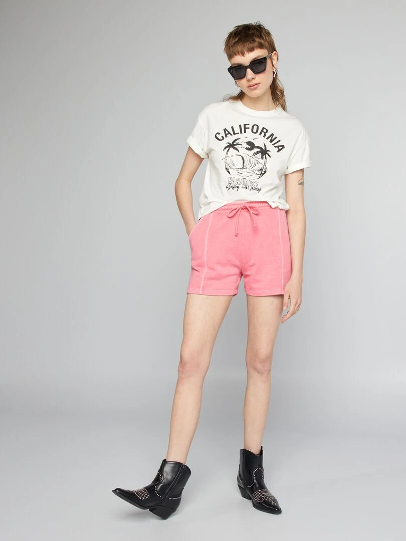 Short en molleton fin rose