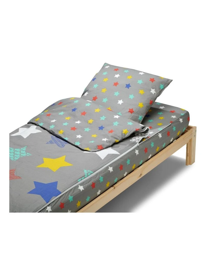 Bleu Câlin Caradou® Stars Sans Couette 90x190cm Parure Enfant Étoiles Gris