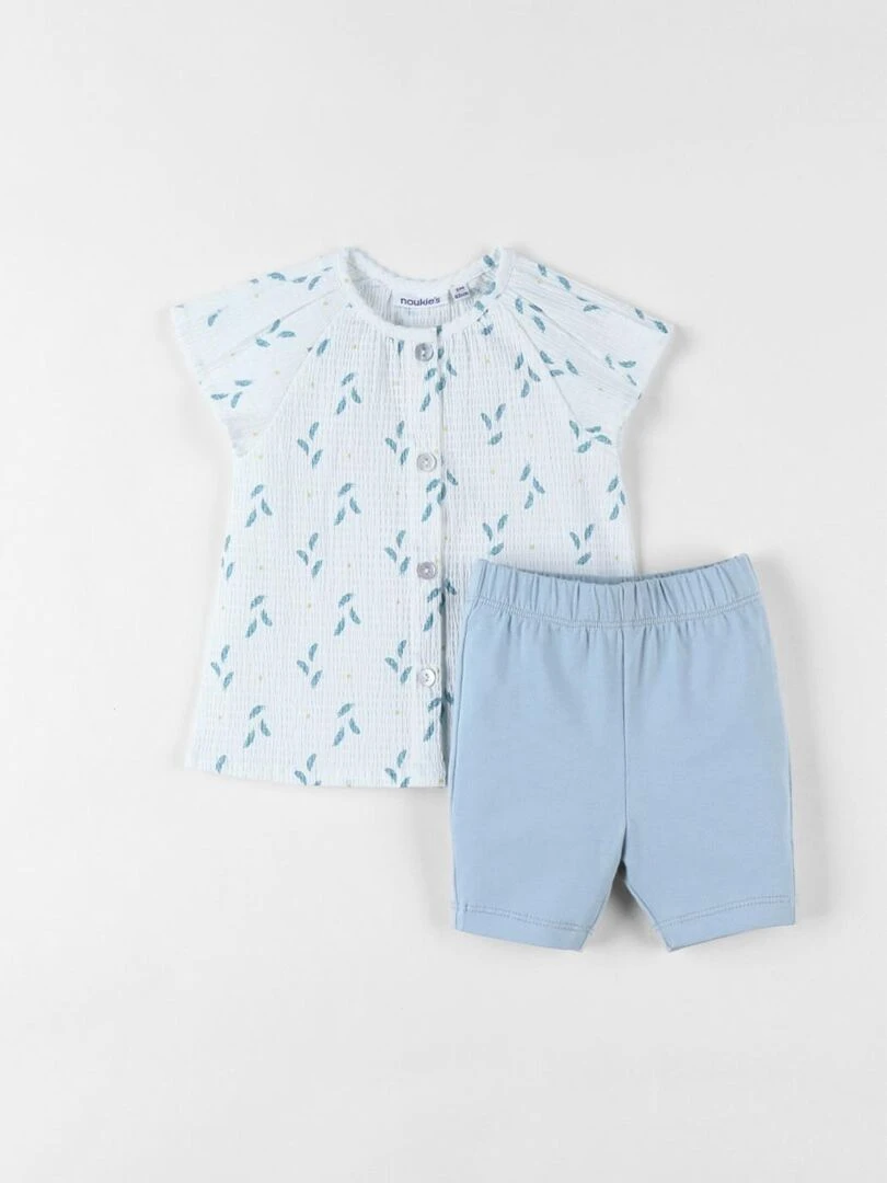 Set blouse plume + legging aqua/écru Noukie's Blanc