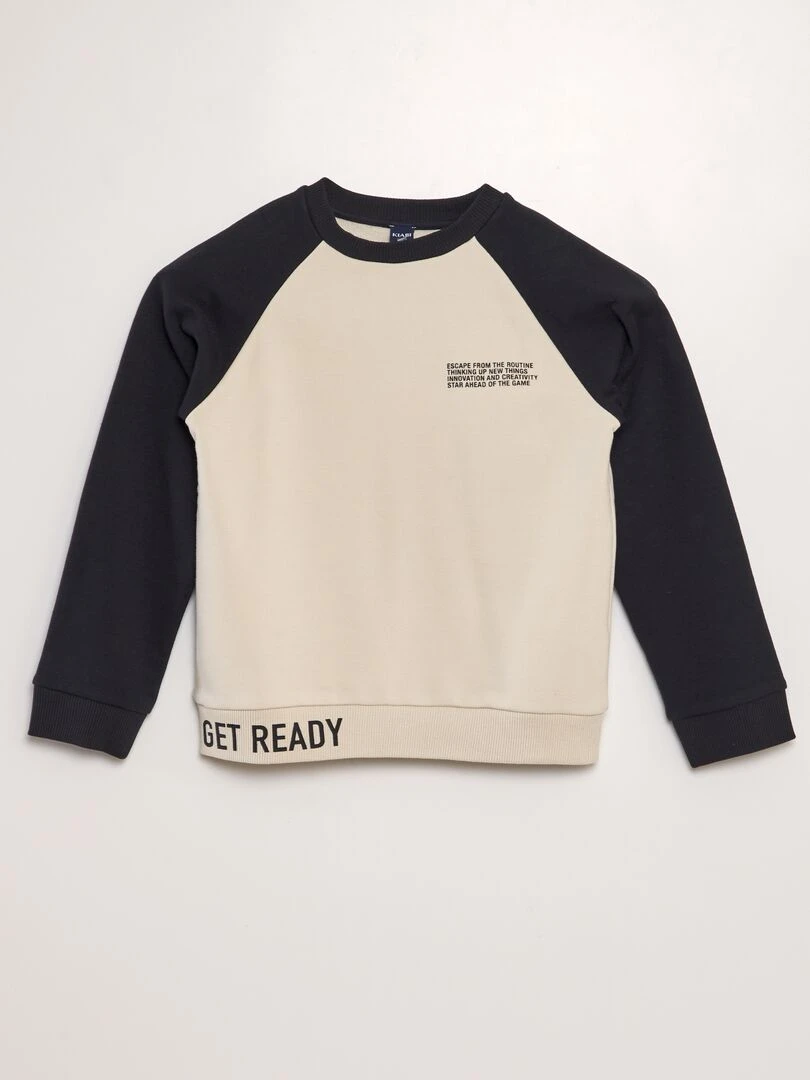 Sweat color bloc en molleton léger Beige/noir