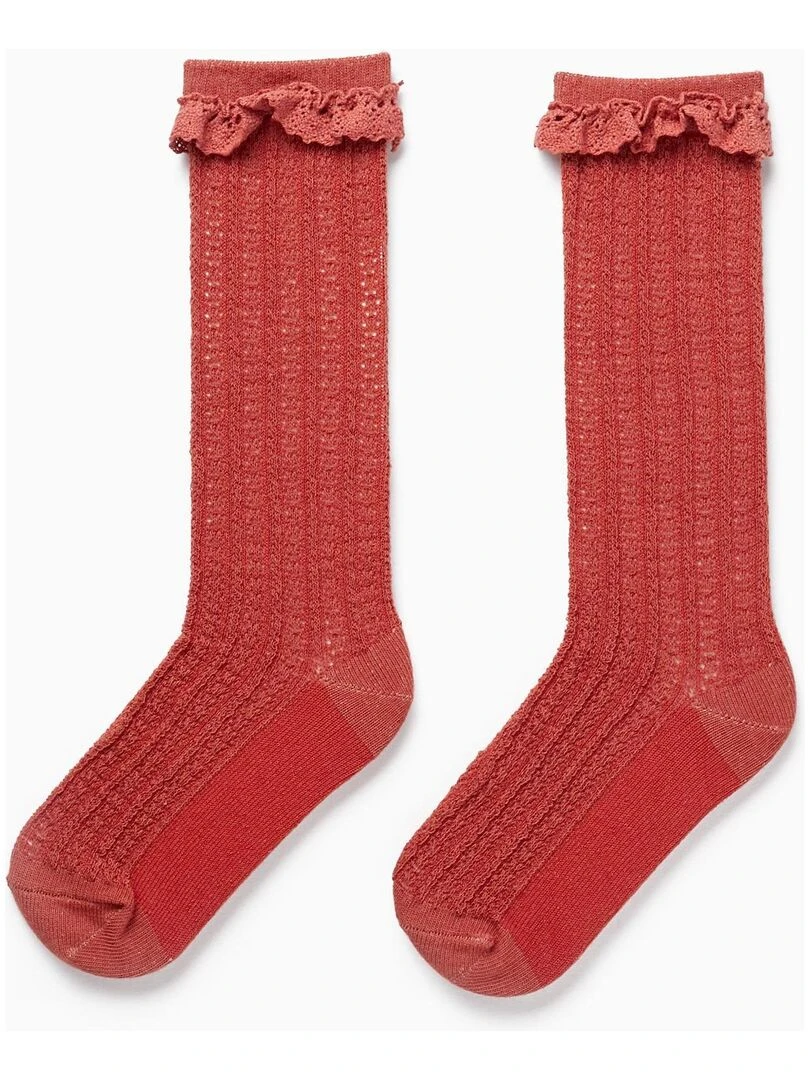 Chaussettes Hautes Côtelées avec Dentelle pour Fille ATLANTIC COMPANY Rouge foncé