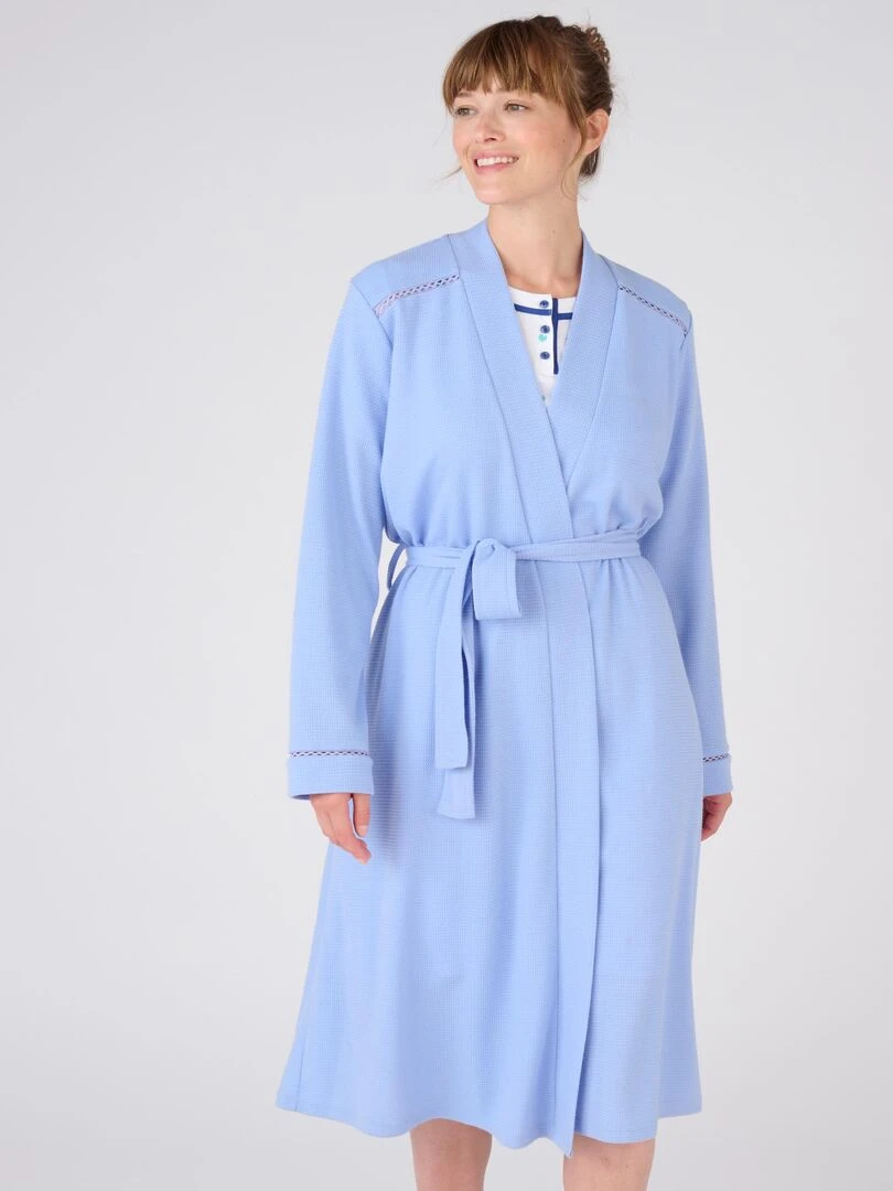 Robe de chambre maille fantaisie gaufrée Damart Bleu azur