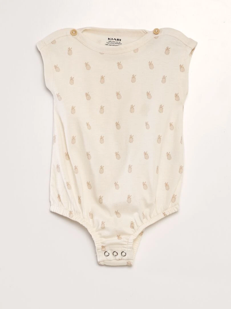 Body à manches courtes boutonnées Beige ananas