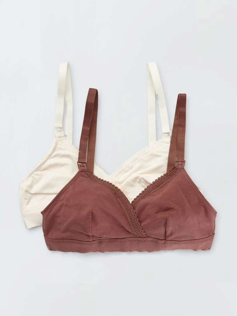 Lot de 2 soutiens gorge d'allaitement en coton beige/marron