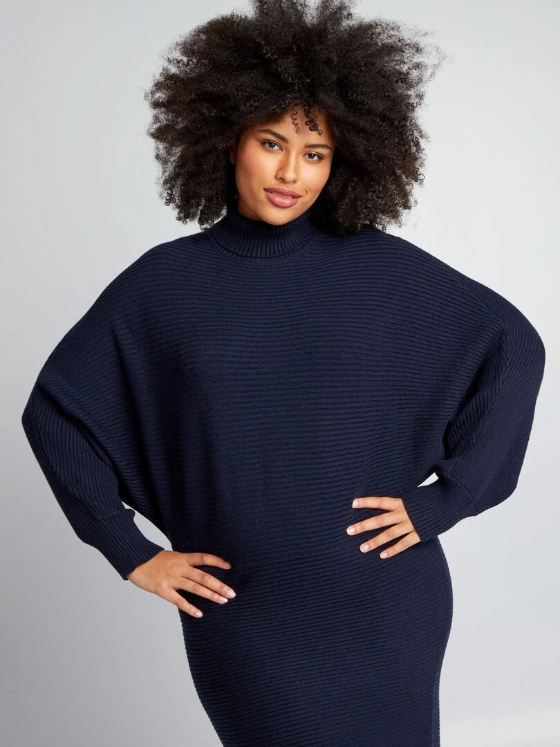Robe longue à col roulé   bleu marine