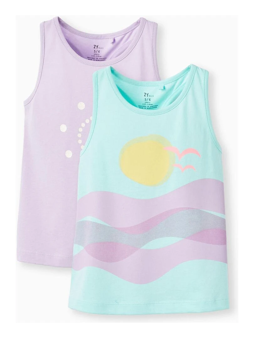 2 Tops en Coton pour Fille 'Soleil' manches courtes EXPLORING AUSTRALIA Vert clair