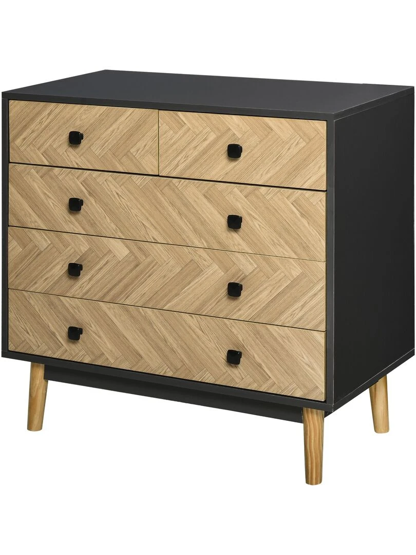 Commode 5 tiroirs design scandinave graphique Beige