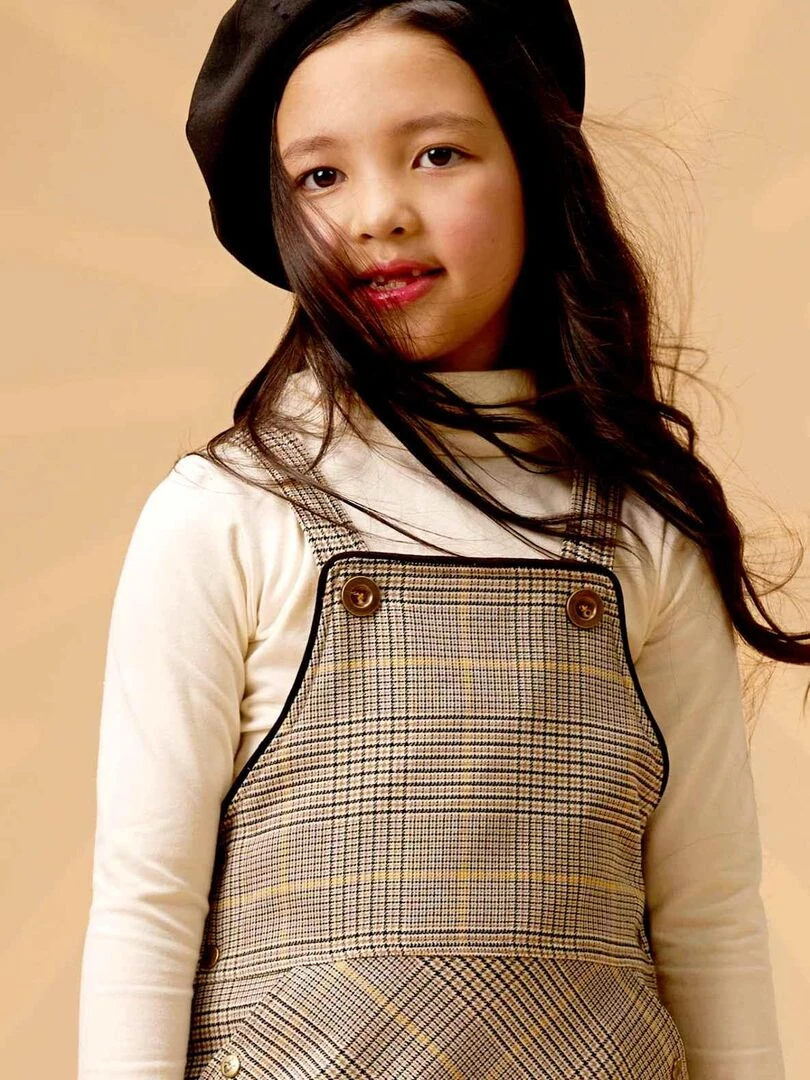 Robe Salopette Hiver Fille Carrx Tartan Marron Jaune LOLA 'LA FAUTE A VOLTAIRE' Marron clair