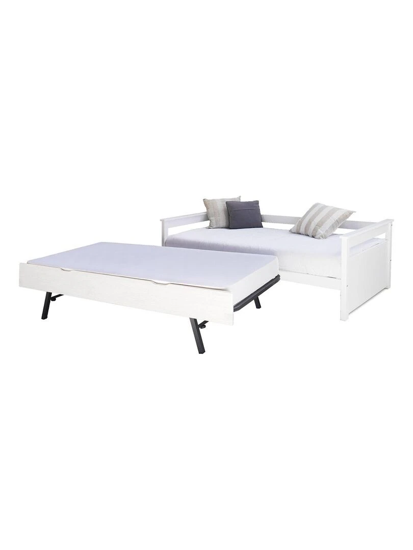 Pack lit gigogne avec 2 matelas Izao   AKITEN RETAIL   Blanc Blanc