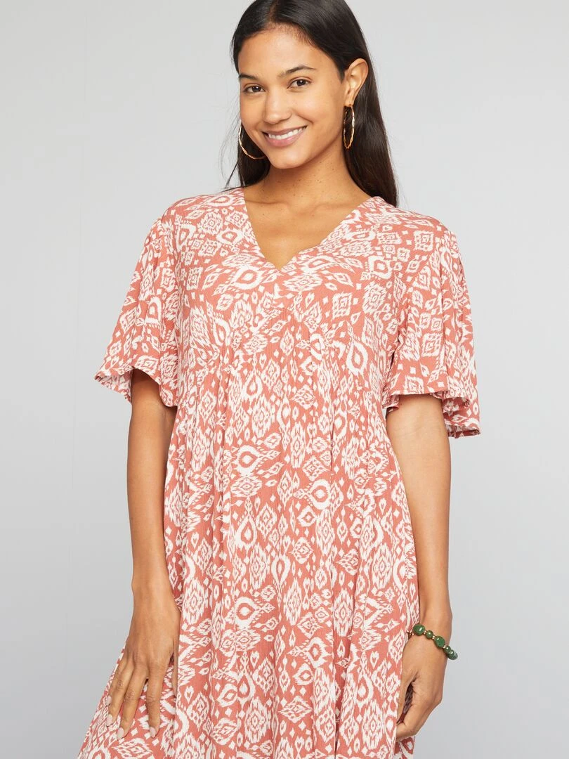 Robe courte en crêpe   Orange imprimé
