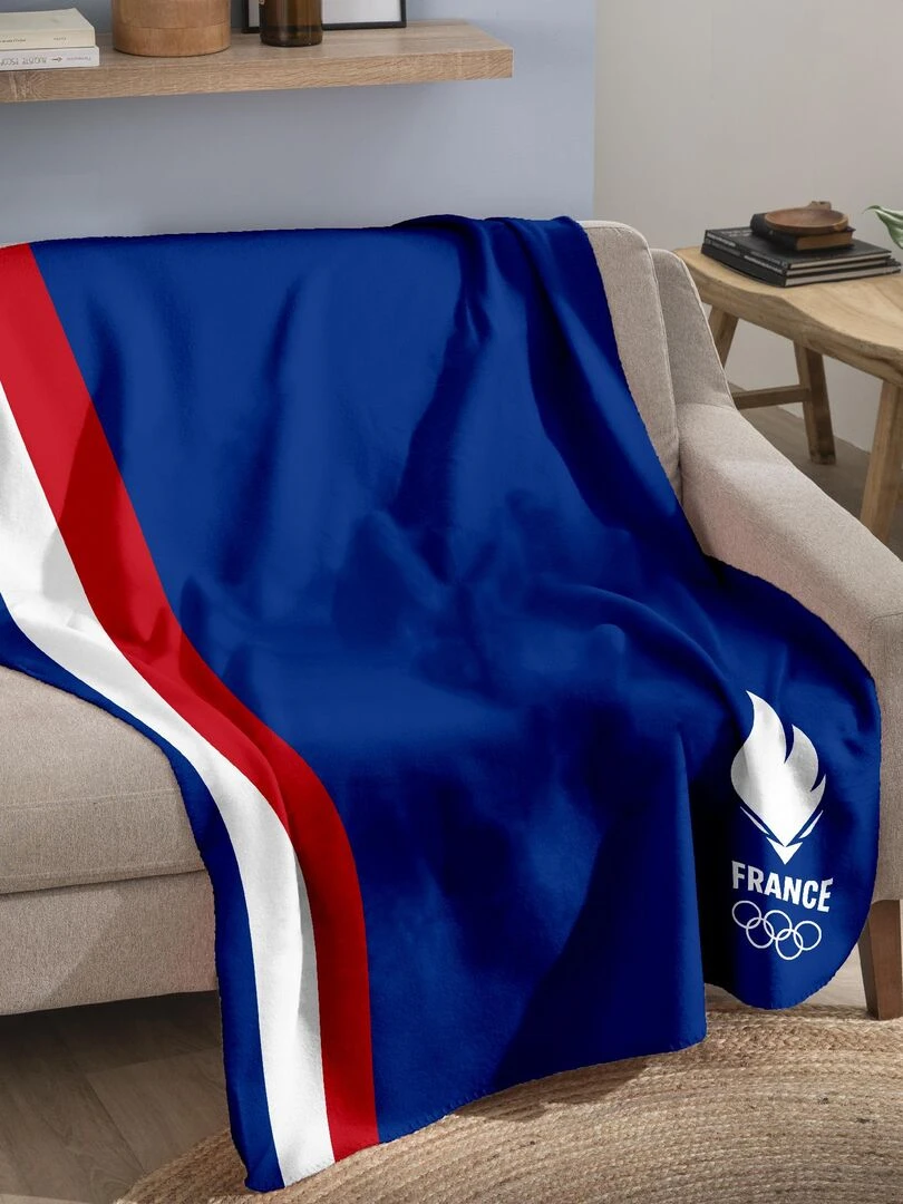Plaid polaire imprimé PARIS 2024 EQUIPE DE FRANCE OLYMPIQUE DRAPEAU Bleu
