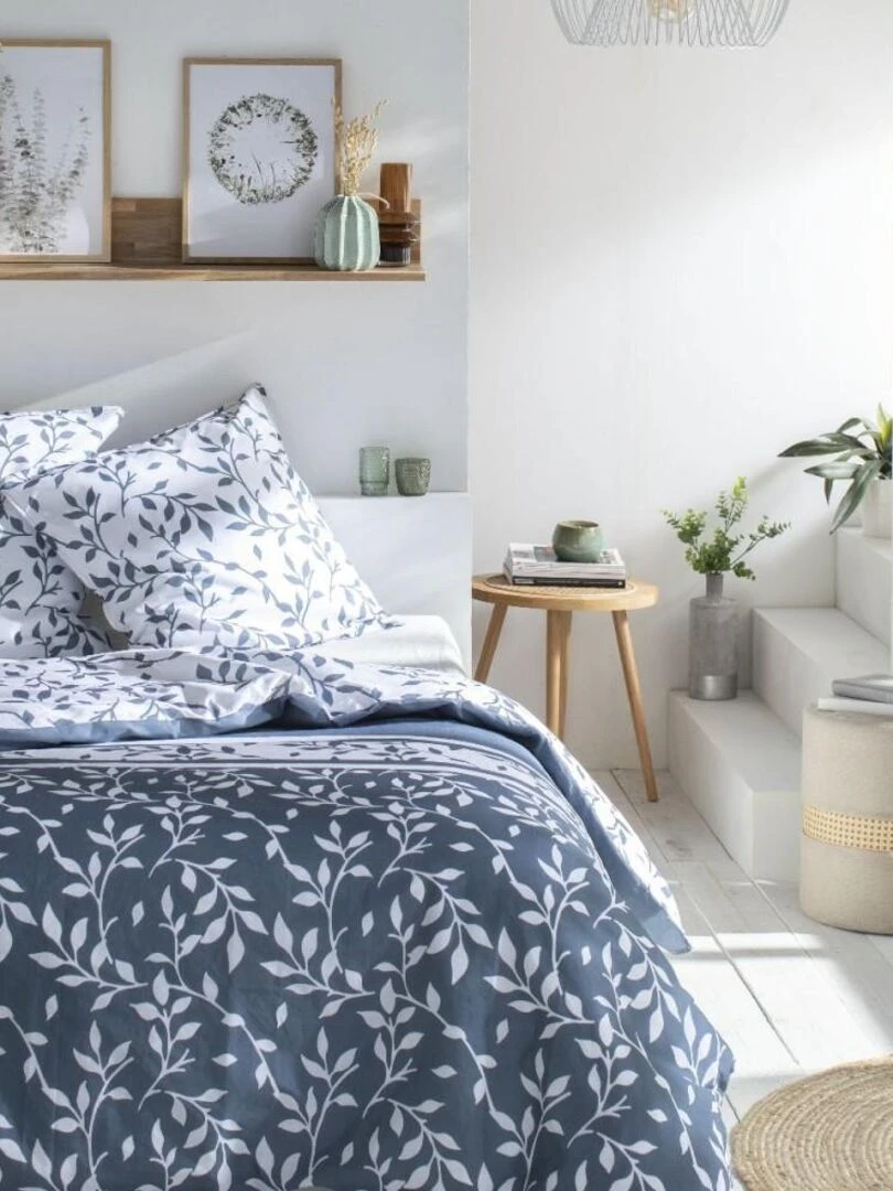 Housse de couette Denim Flower Garden + taie(s) 100% coton 57 fils Bleu
