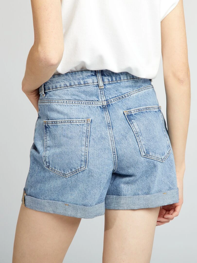 Short en denim taille haute   BLEU