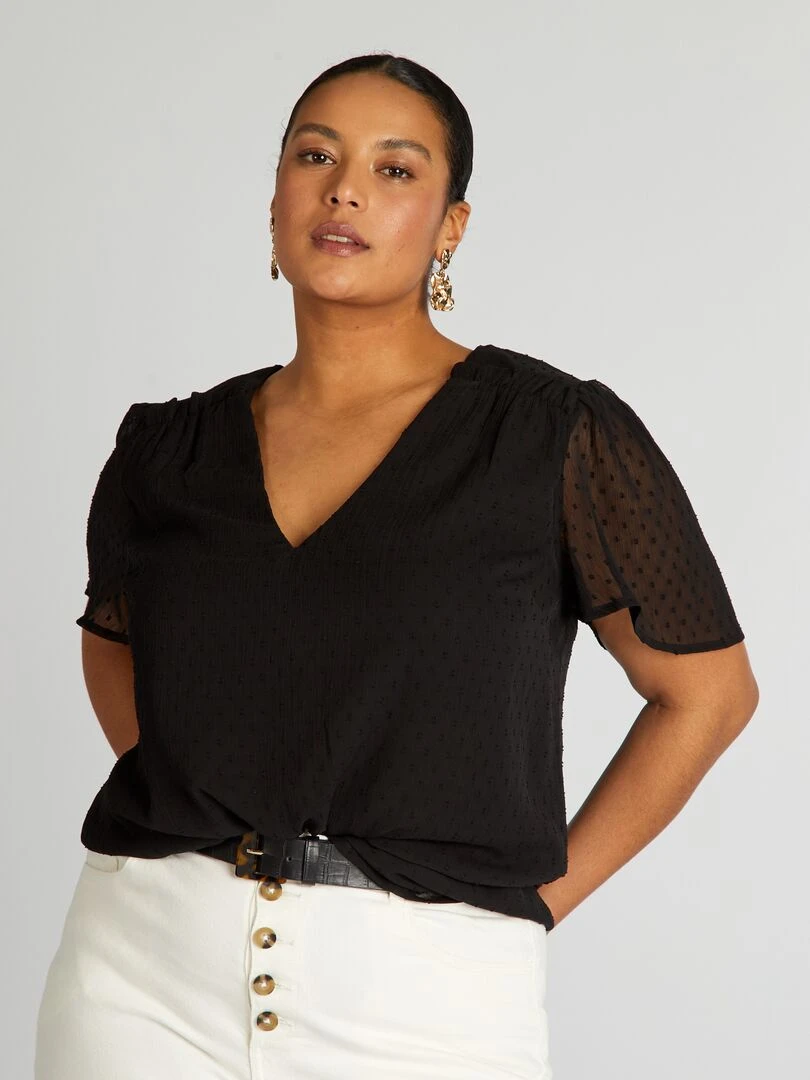 Blouse en voile 'plumetis' noir