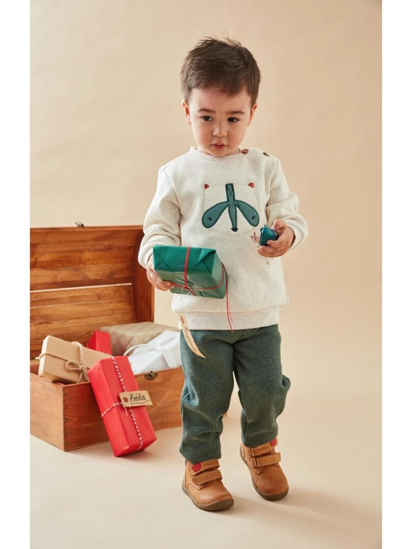 Set sweat + jogging renard  chiné/vert forêt   Noukie's   Beige