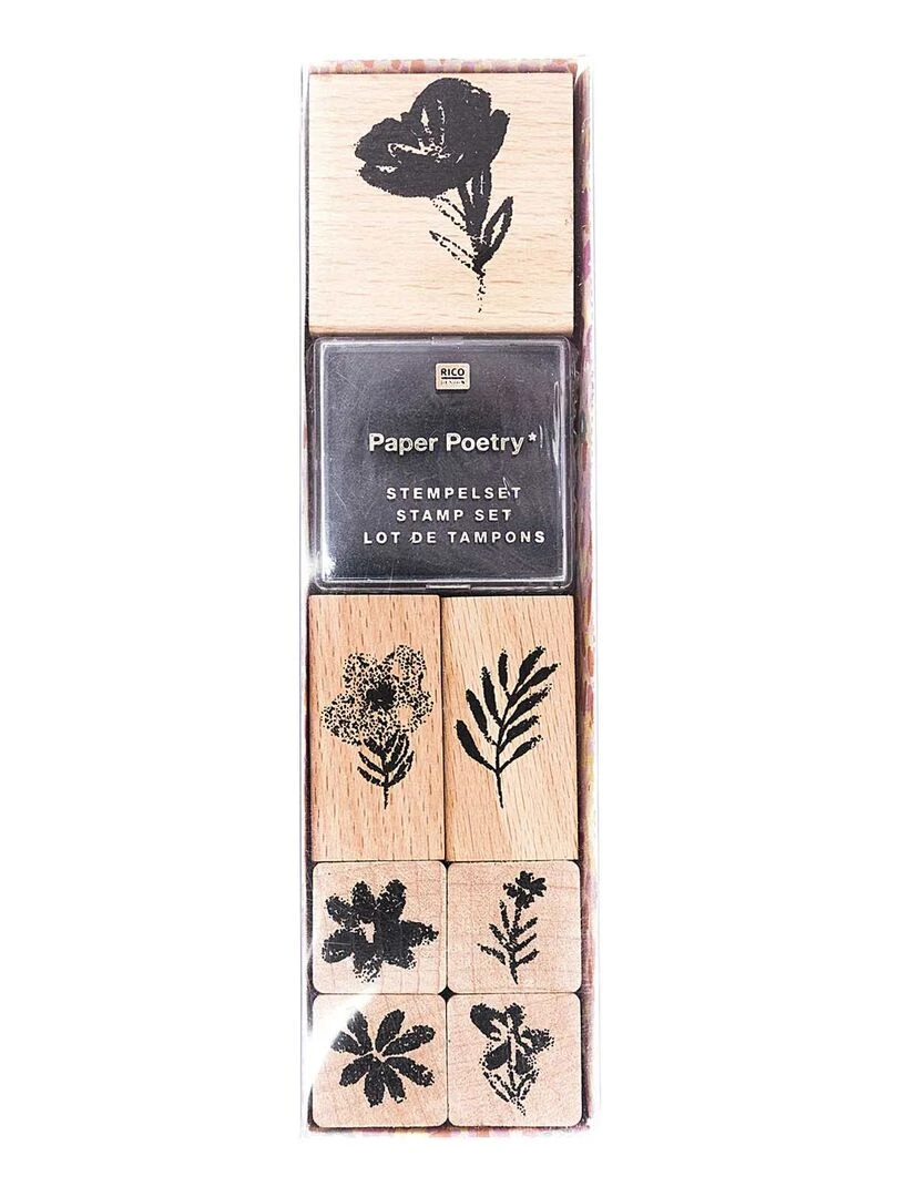 Tampons fleurs 7 fleurs effet aquarelle encre noire N/A