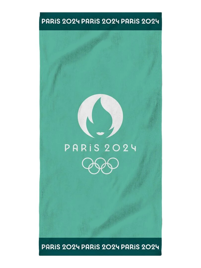 Drap de plage imprimé 100% coton PARIS 2024 JEUX OLYMPIQUES VAINQUEUR Vert