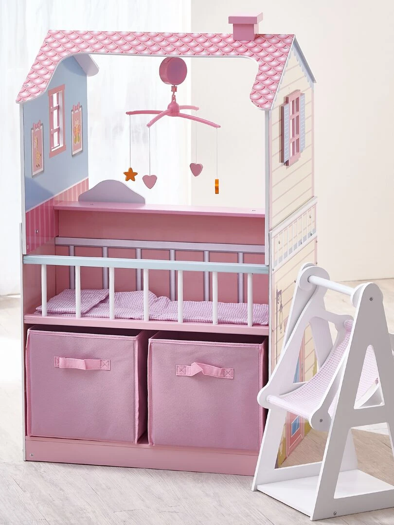 Maison De Poupée Nurserie Et Table À Langer 2 Façades Set De Jeu Chaise Haute  Berceau Et Bain   N/A
