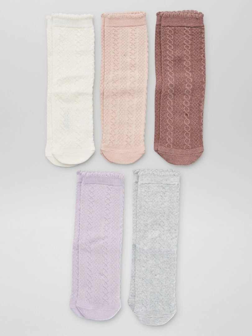 Lot de 5 paires de chaussettes torsadées Violet/rose/gris