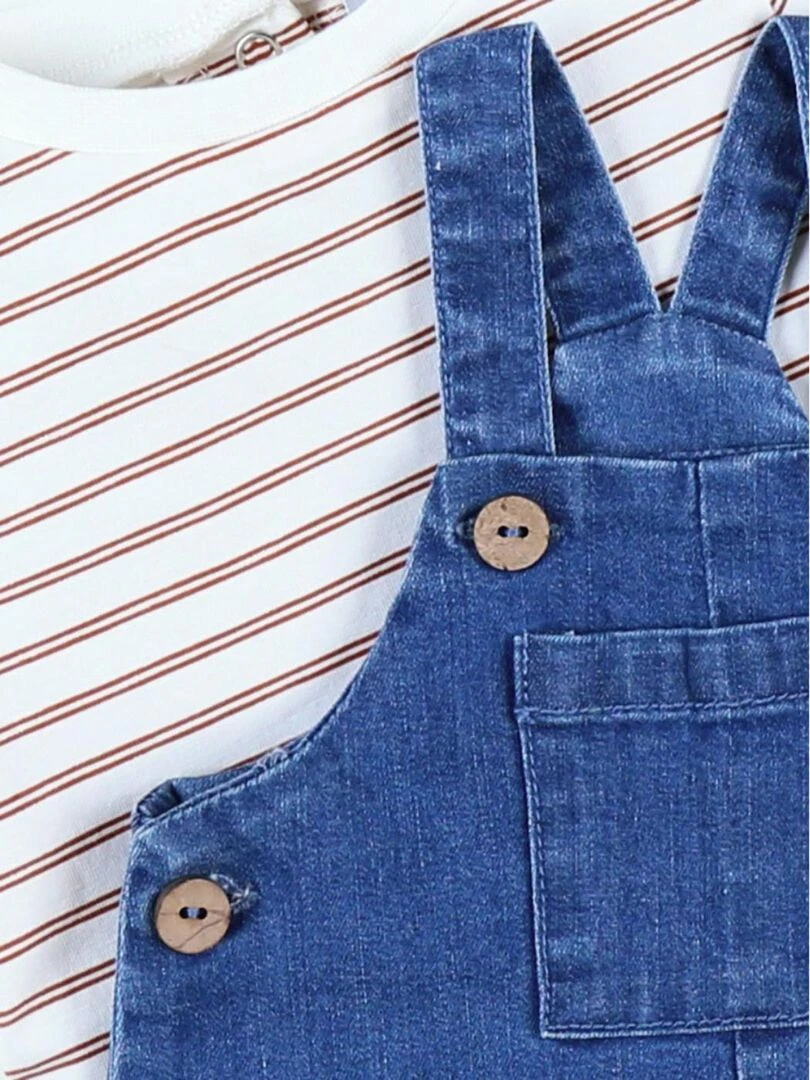 Set salopette denim + t shirt  caramel/écru   Noukie's   Bleu