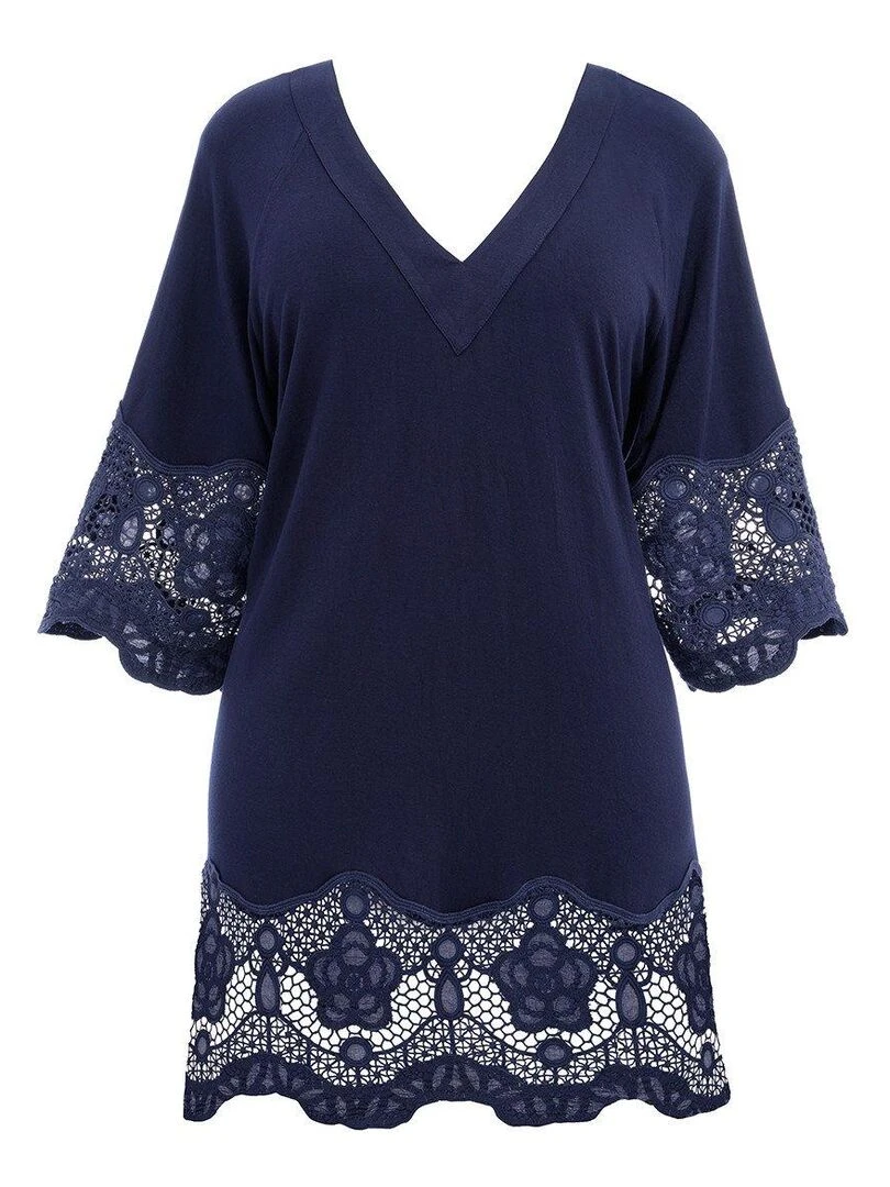 Robe de plage tunique avec guipure Dione   Bleu