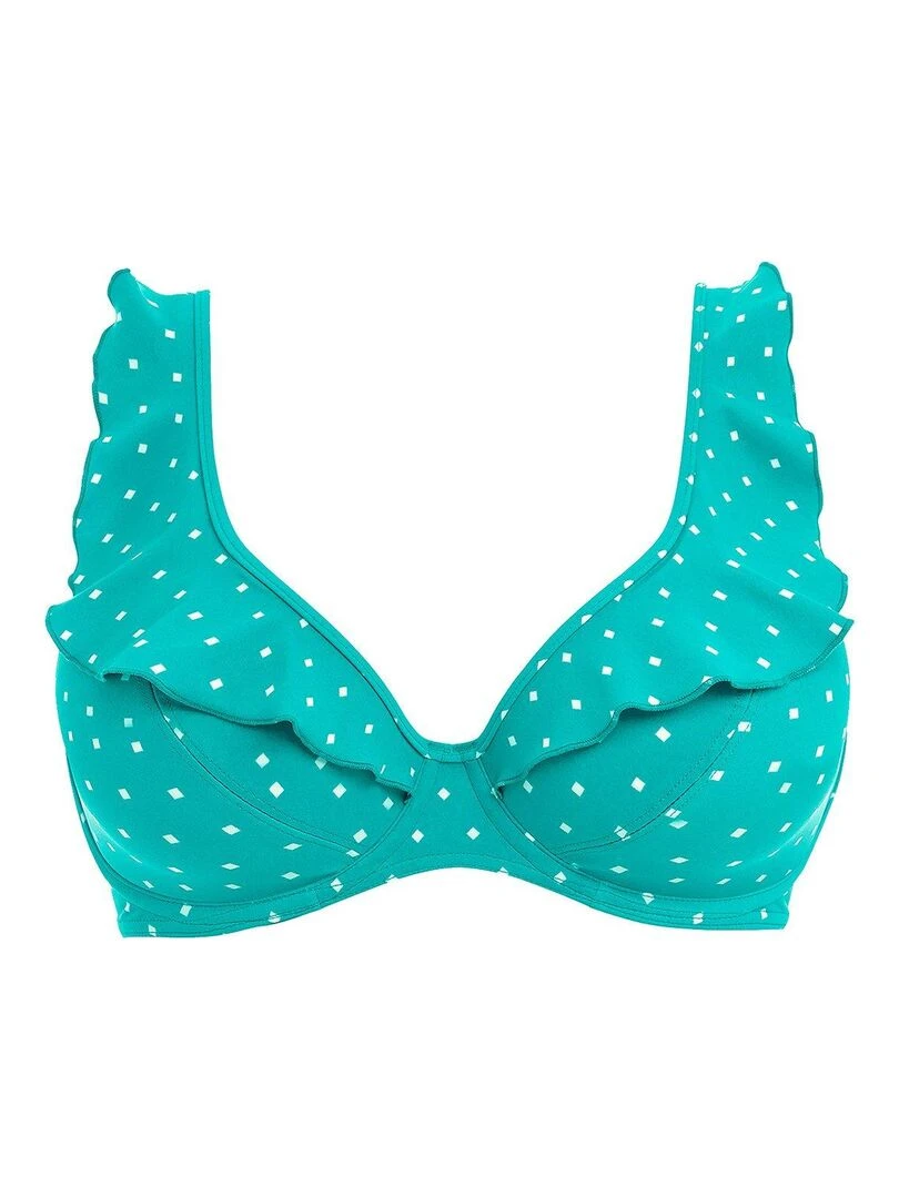 Haut de maillot décolleté plongeant à volant Jewel cove   Vert