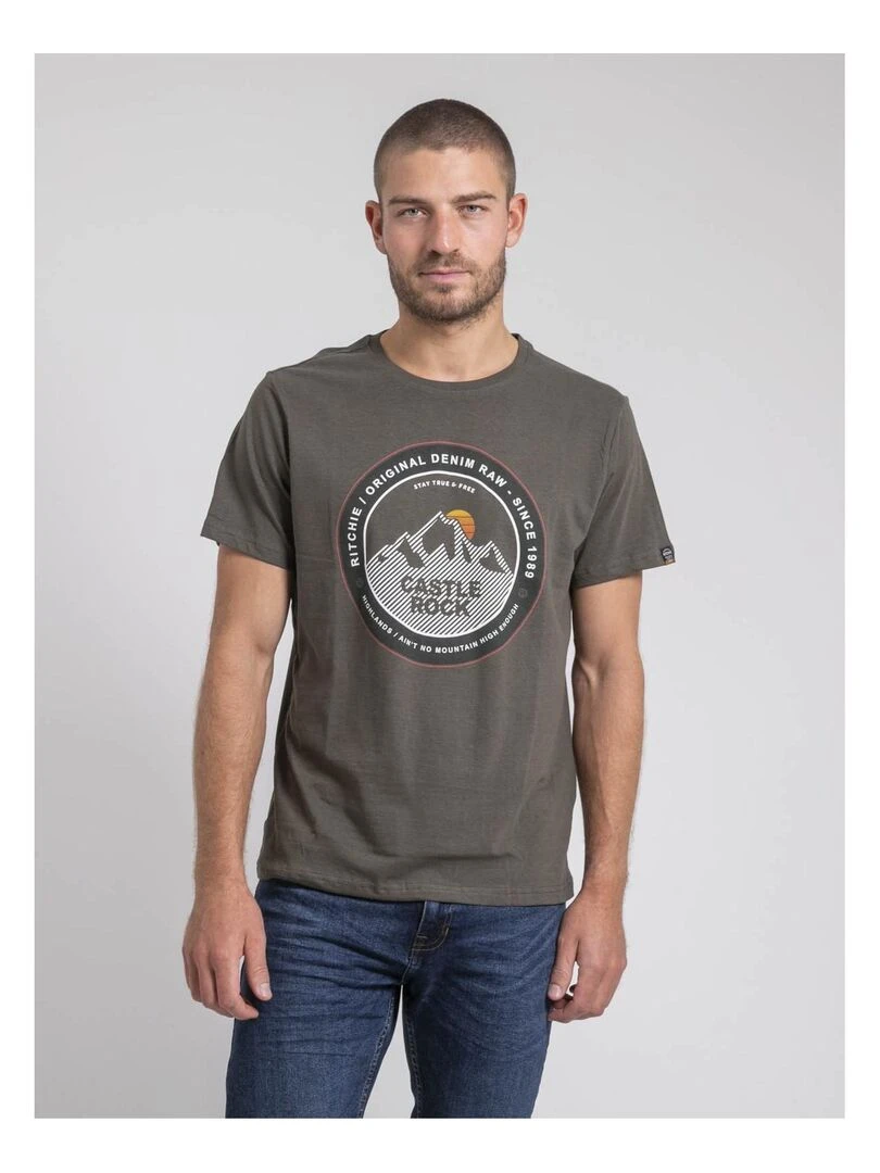T shirt col rond pur coton JOROCK Kaki