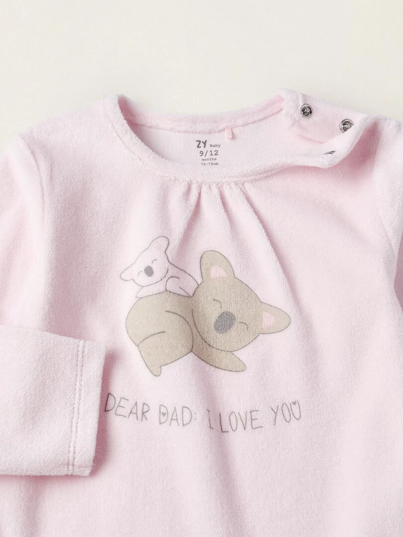 Pyjama en velours pour bébé fille 'Dear Dad'  LITTLE LOVE NOTES   Rose clair
