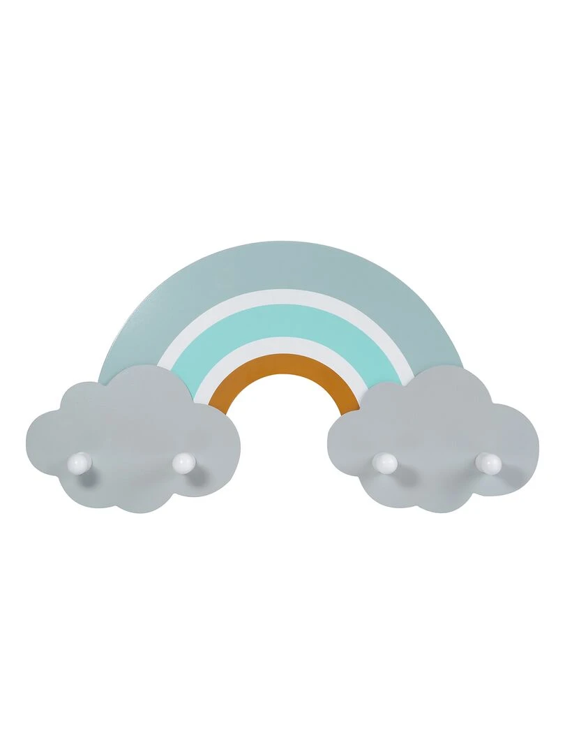 Porte manteau mural forme arc en ciel en bois Bleu ciel