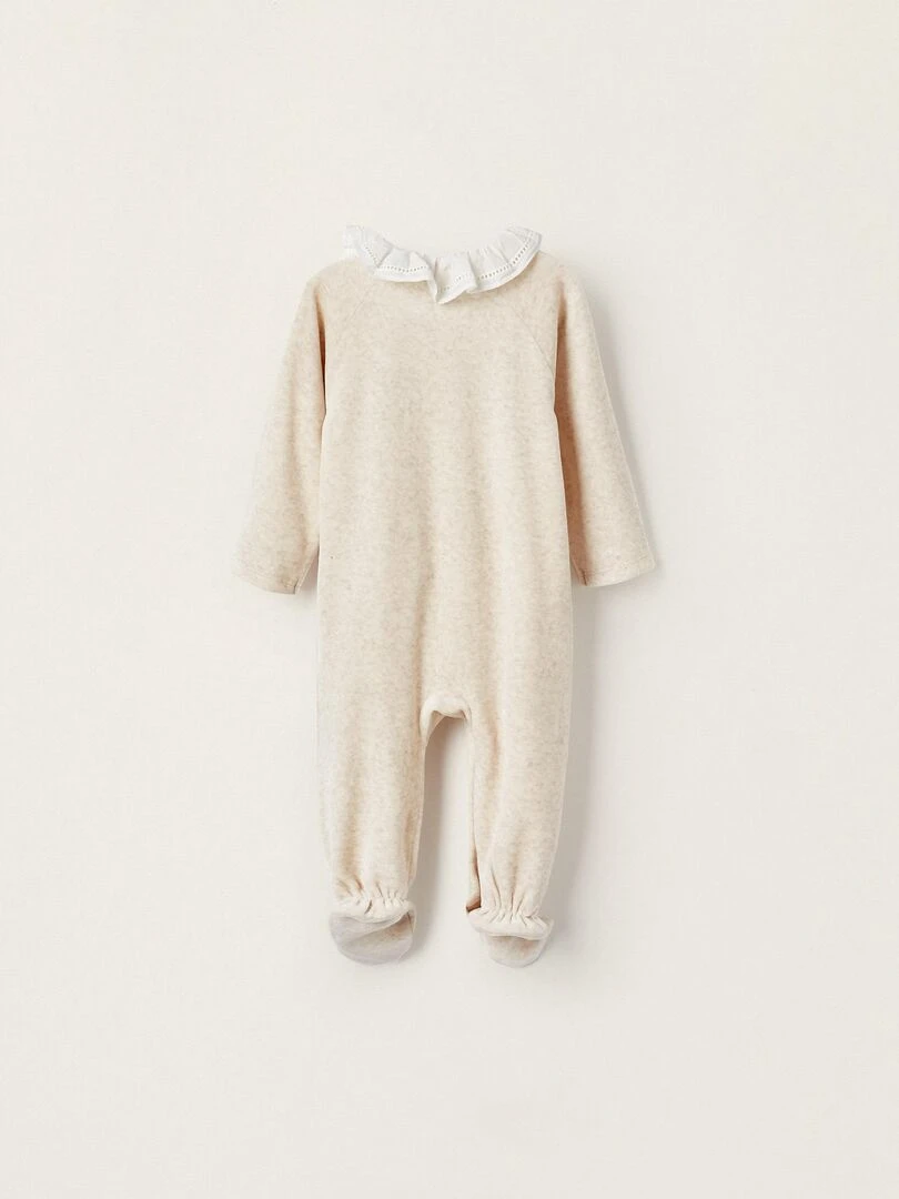 Grenouillère en velours avec volants pour bébé fille WELCOME HOME Beige clair