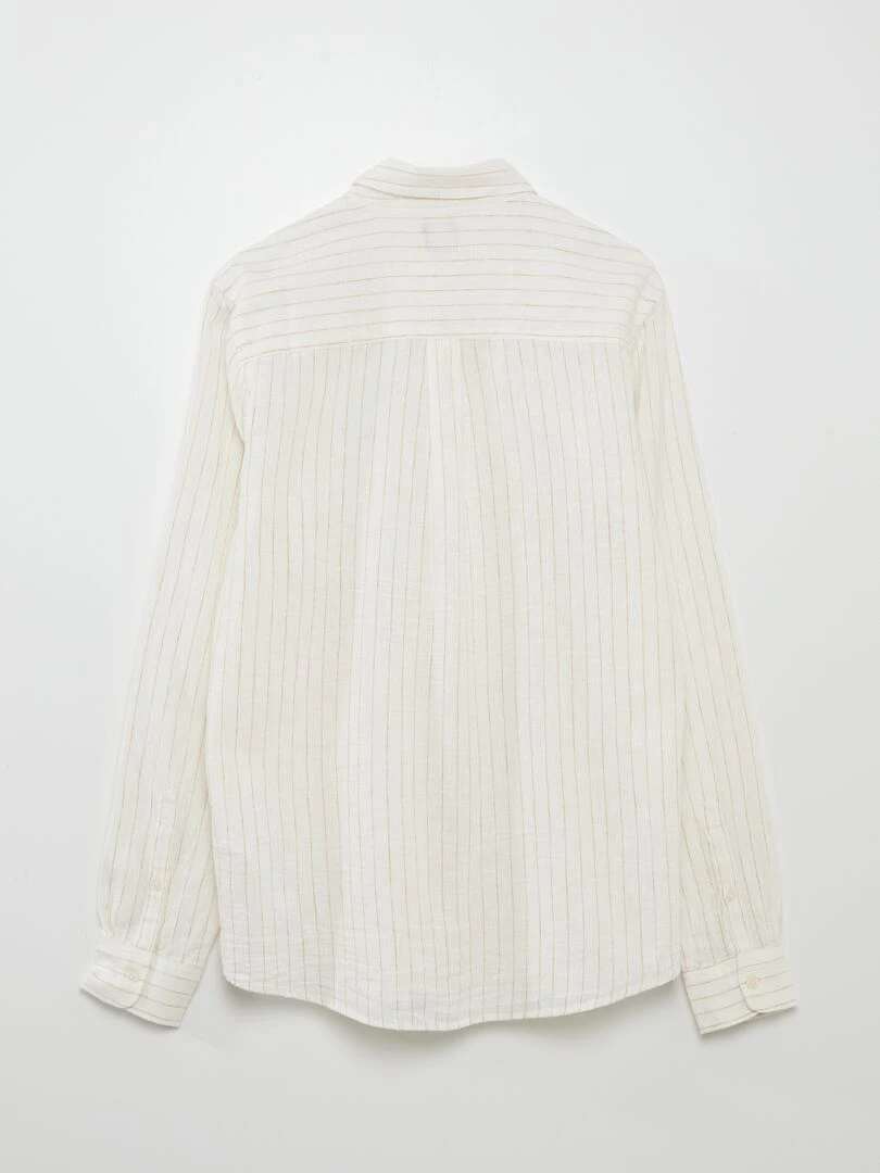 Chemise à rayures avec lin   Blanc/beige