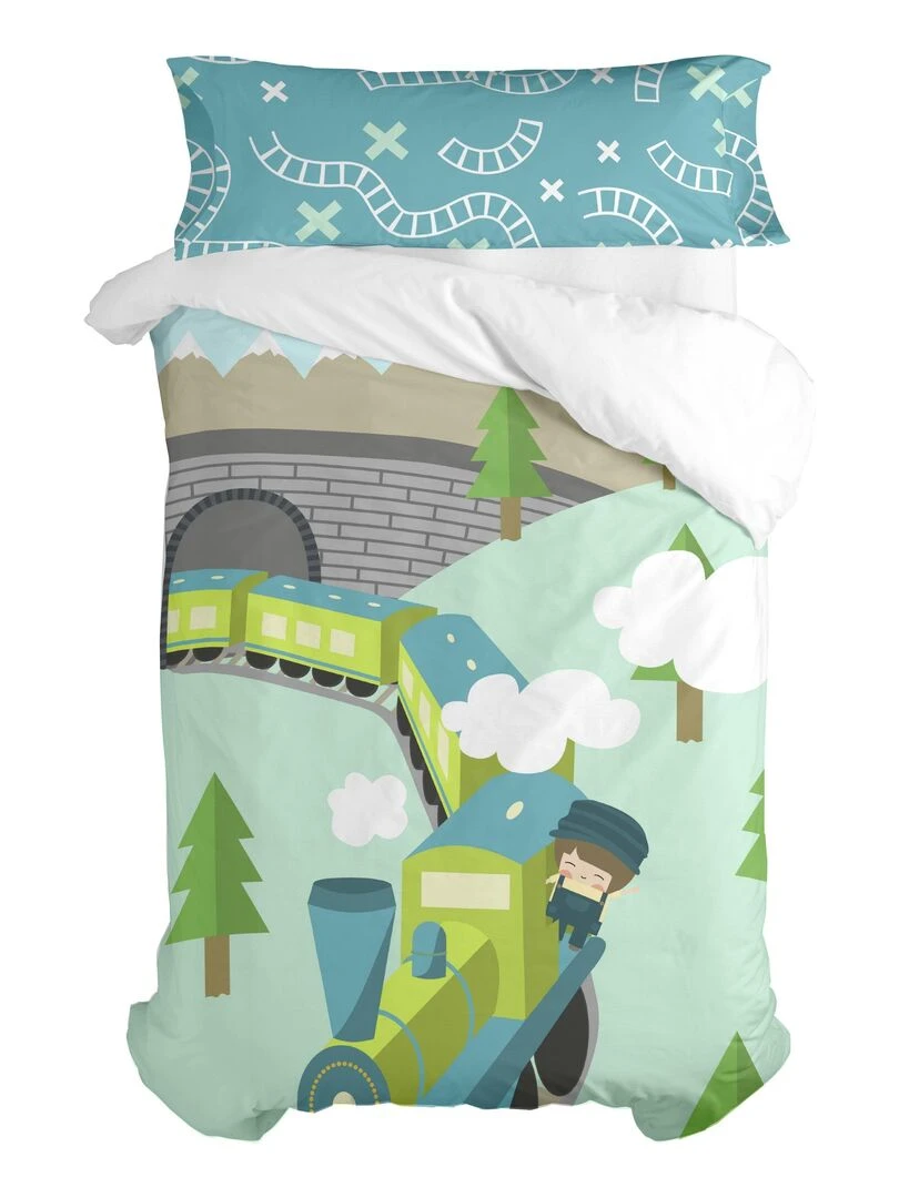 Parure housse de couette 2 pièces Train "Happyfriday" Blanc