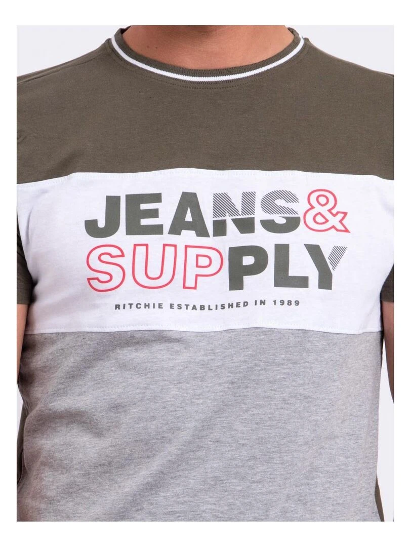 T shirt col rond pur coton NABELO   Kaki