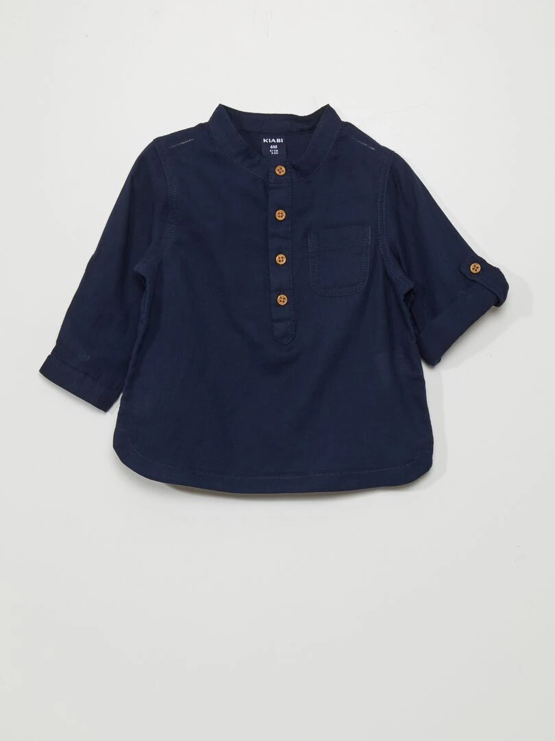 Chemise col tunisien Bleu marine