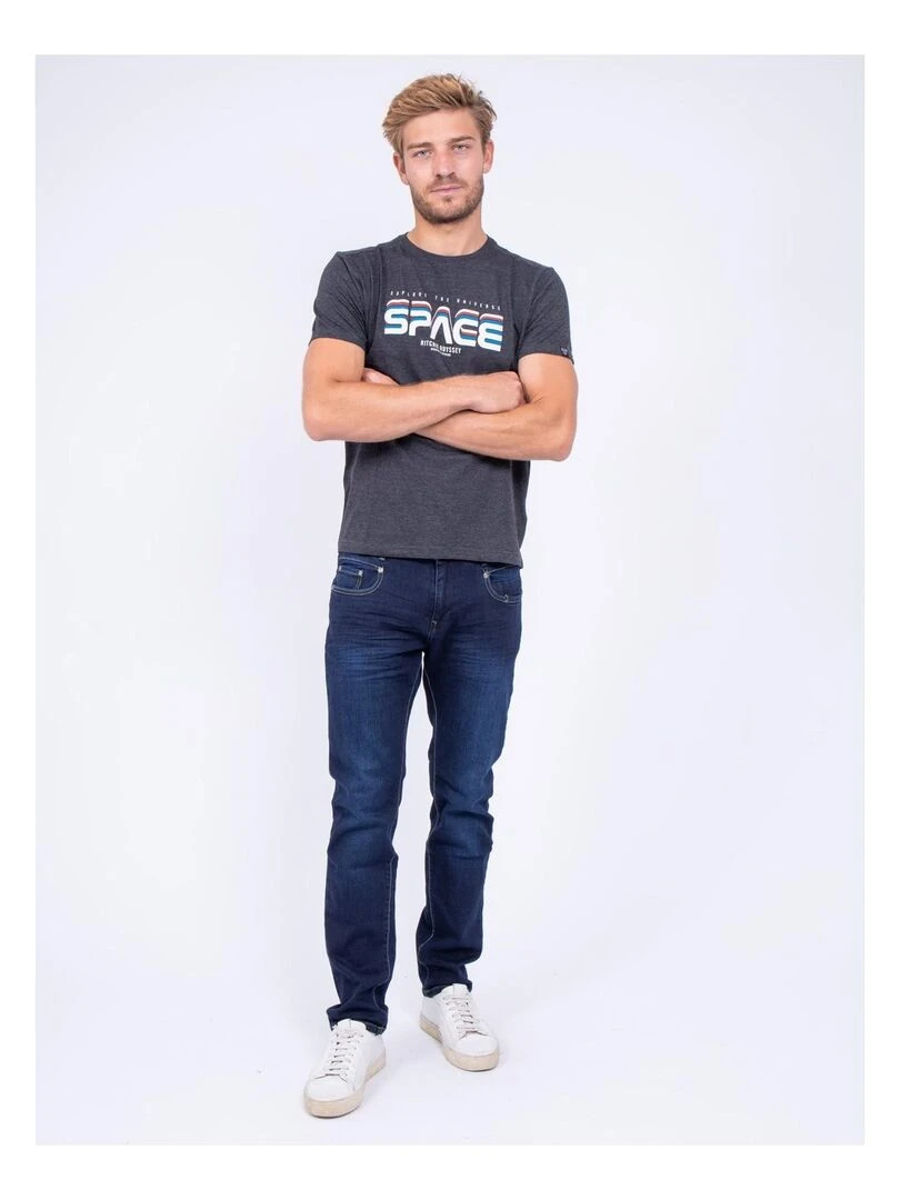 T shirt col rond pur coton JAMULO   Gris foncé