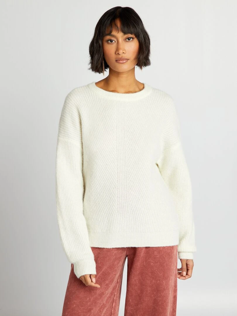 Pull en maille côtelée douce   blanc